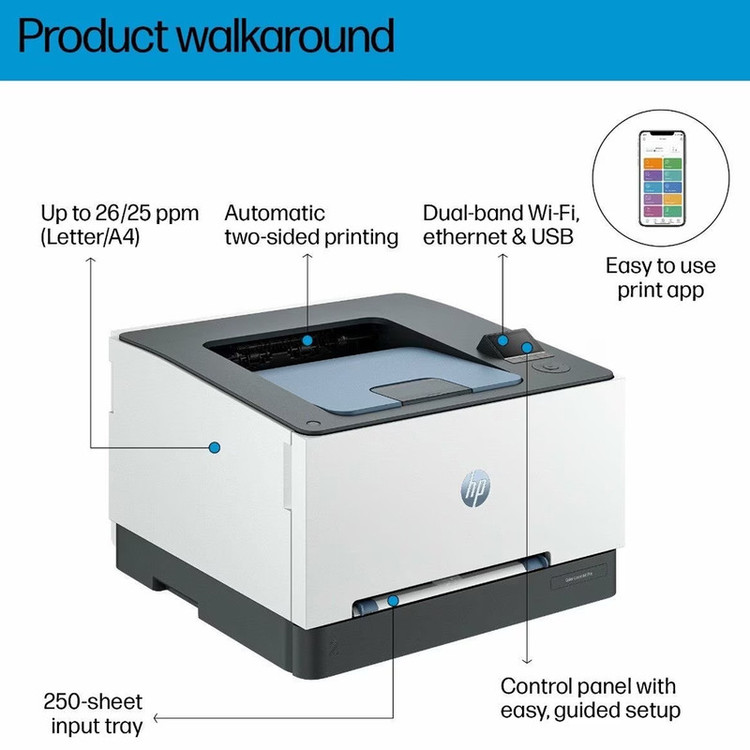 پرینتر لیزری تک کاره رنگی اچ پی مدل LaserJet Pro 3203dw با اتصال باسیم و بیسیم، سایز چاپ A4، با قابلیت چاپ دورو خودکار