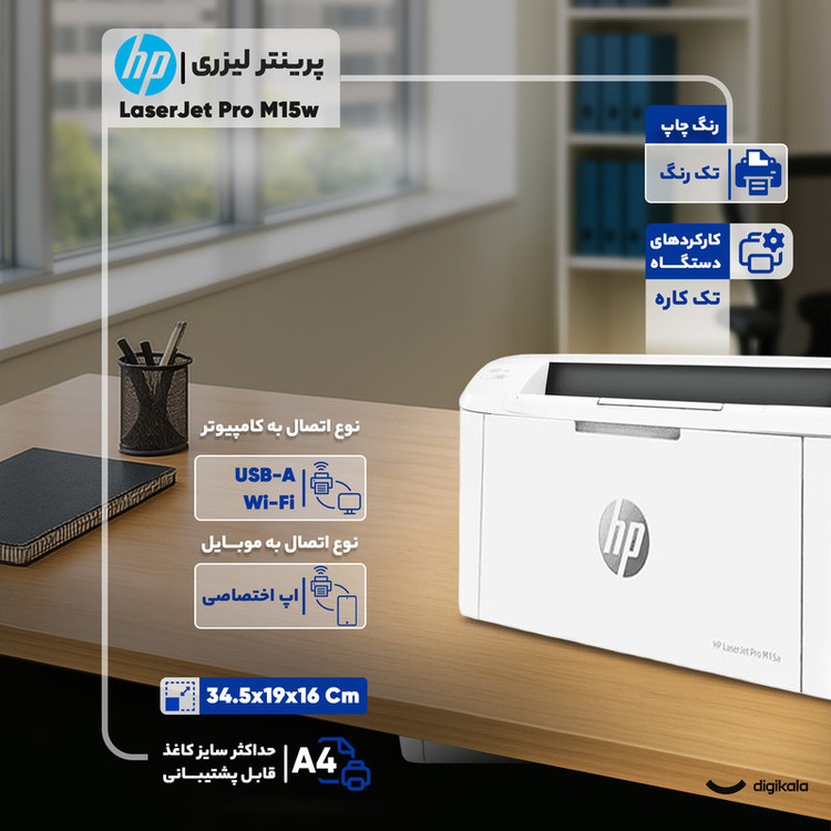 پرینتر لیزری اچ پی مدل LaserJet Pro M15w