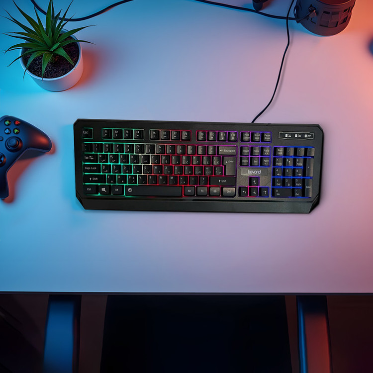 کیبورد بیاند مدل Bk-7140، سوئیچ ممبران، Full-size، نورپردازی LED RGB